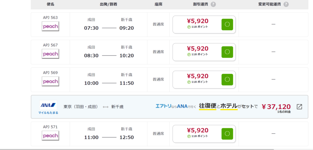 航空券の検索画像